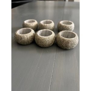 Glam Beaded Silver/Gray Napkin Rings Set of 6